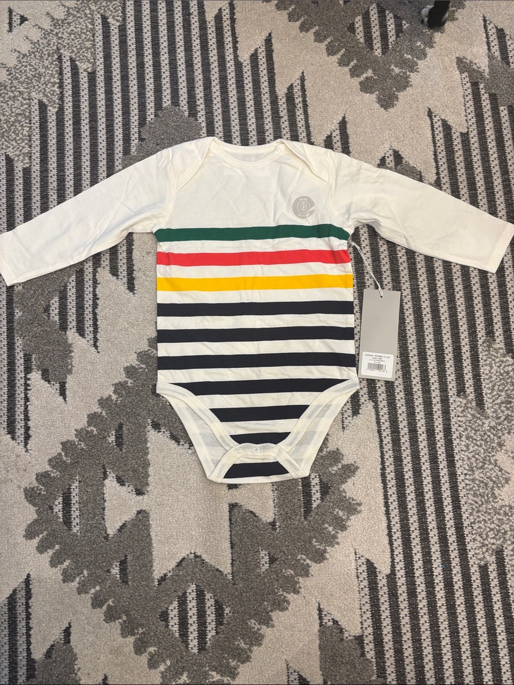 Long-Sleeve Cream and Striped Baby One-Piece
